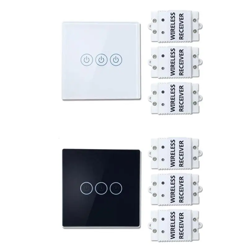 

Wireless Touch Switch 3 Gang 3 Way Smart Home switch Long Distance With 3 Receivers Wall Light Touch Switch Z35