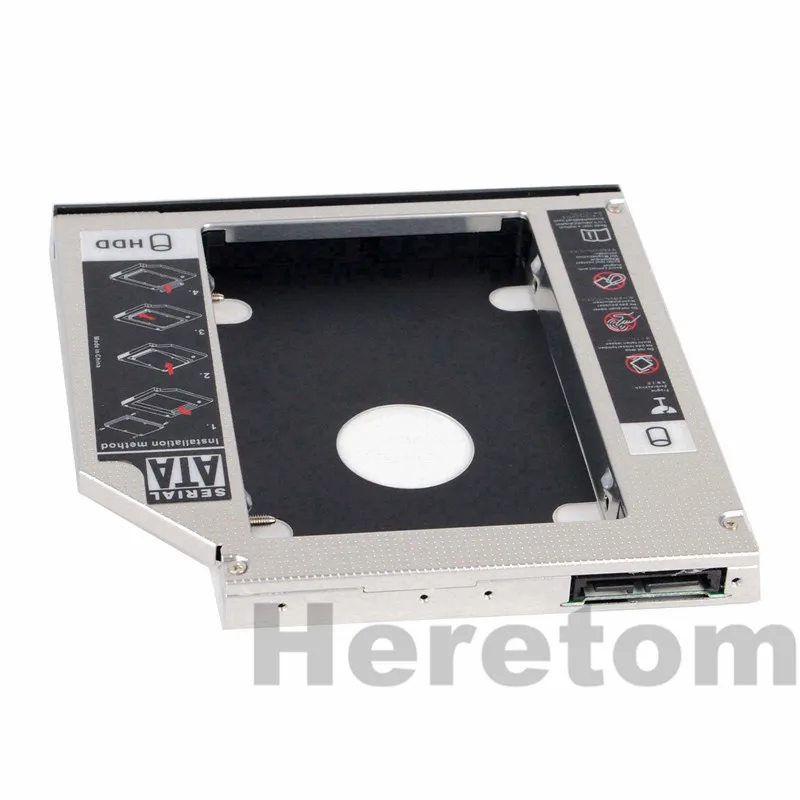 2 шт. Heretom Универсальный алюминий SATA к SATA 12,7 мм 2nd HDD SSD Optibay Caddy для ноутбука DVD CD-ROM Оптический Bay