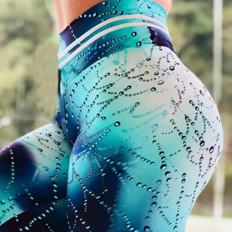 

New Blue Leggings For Women Water Droplets Digital Print Leggins Fitness Sweatpants Sporting Athleisure Leggings