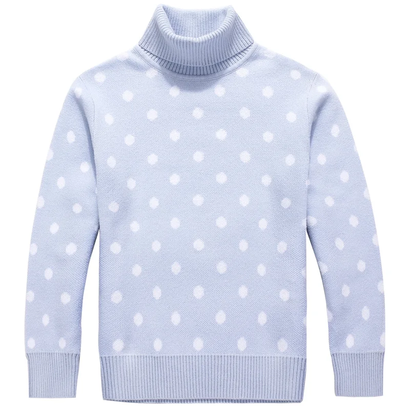 Весенне-осенний свитер принцессы из хлопка с высоким воротником в горошек для девочек детская одежда, пуловер, свитер для девочек - Цвет: blue