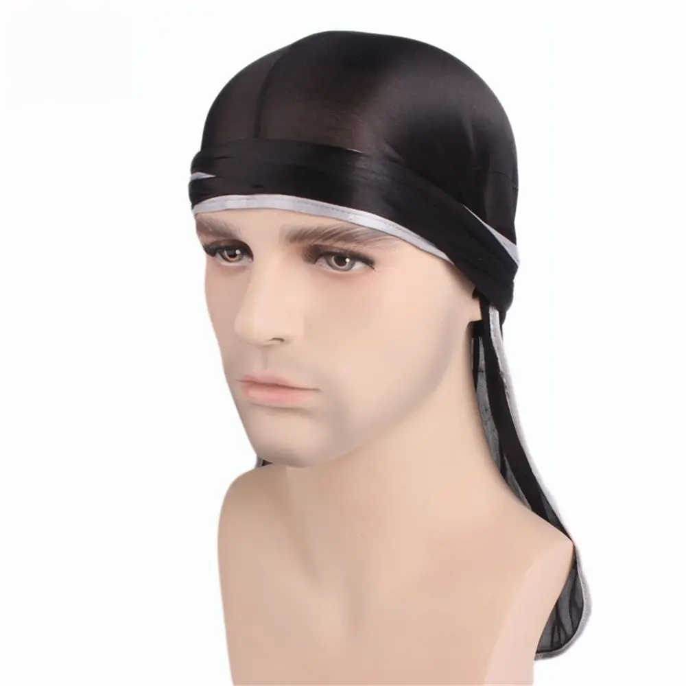 

1 Pcs Fashion Men Women Unisex Satin Breathable Bandana Hat Silky Durag Rag Long Tail Adjustable Headwrap Chemo Cap