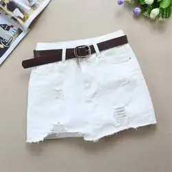 2019 Новая мода дырка белая джинсовая юбка женская летняя дикая тонкая джинсовая юбка с подкладкой анти-свет r1129