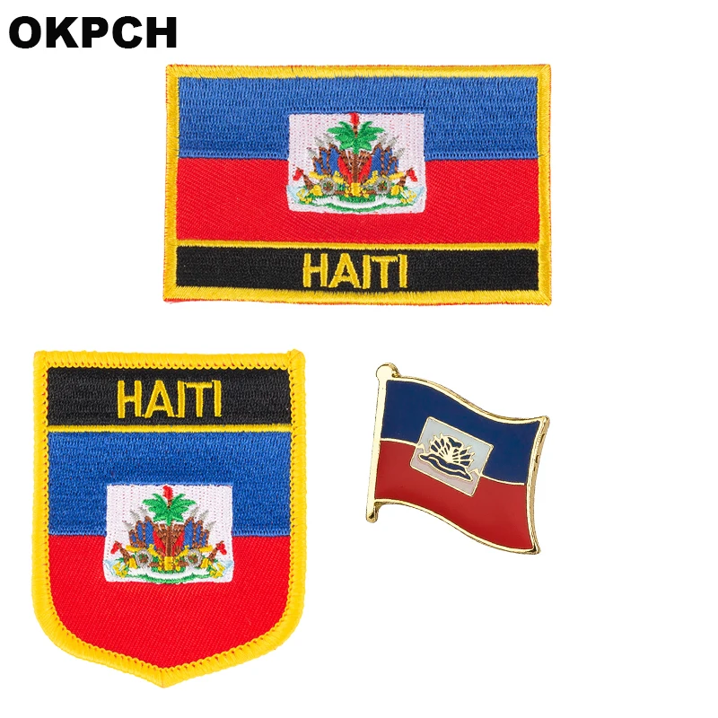 

Haiti National Flag Embroidered Iron on Patches for Clothing Metal badges PT0073-3