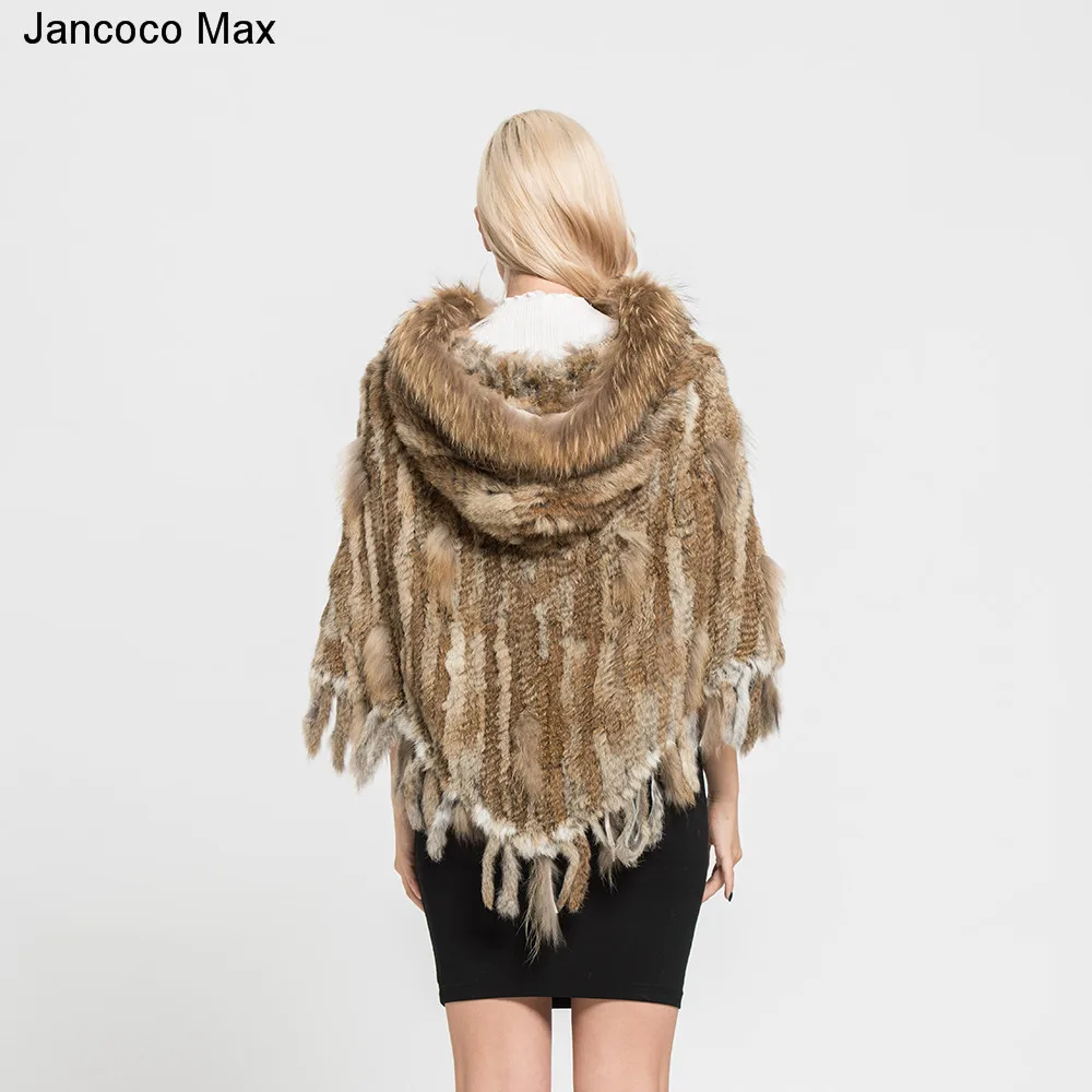 Новинка 2019 вязаное пончо Jancoco Max + из натурального кроличьего меха воротник енота