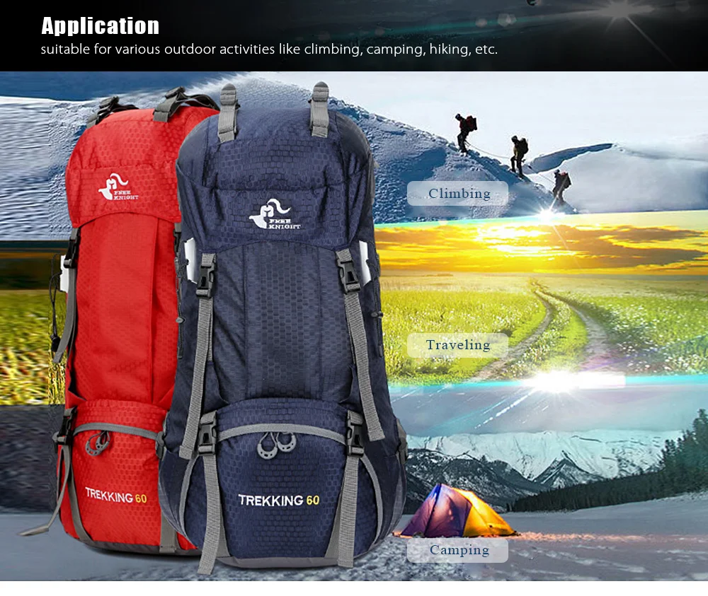FREEKNIGHT FK0395 60L Water Resistant Climbing Hiking Backpack with Rain Cover