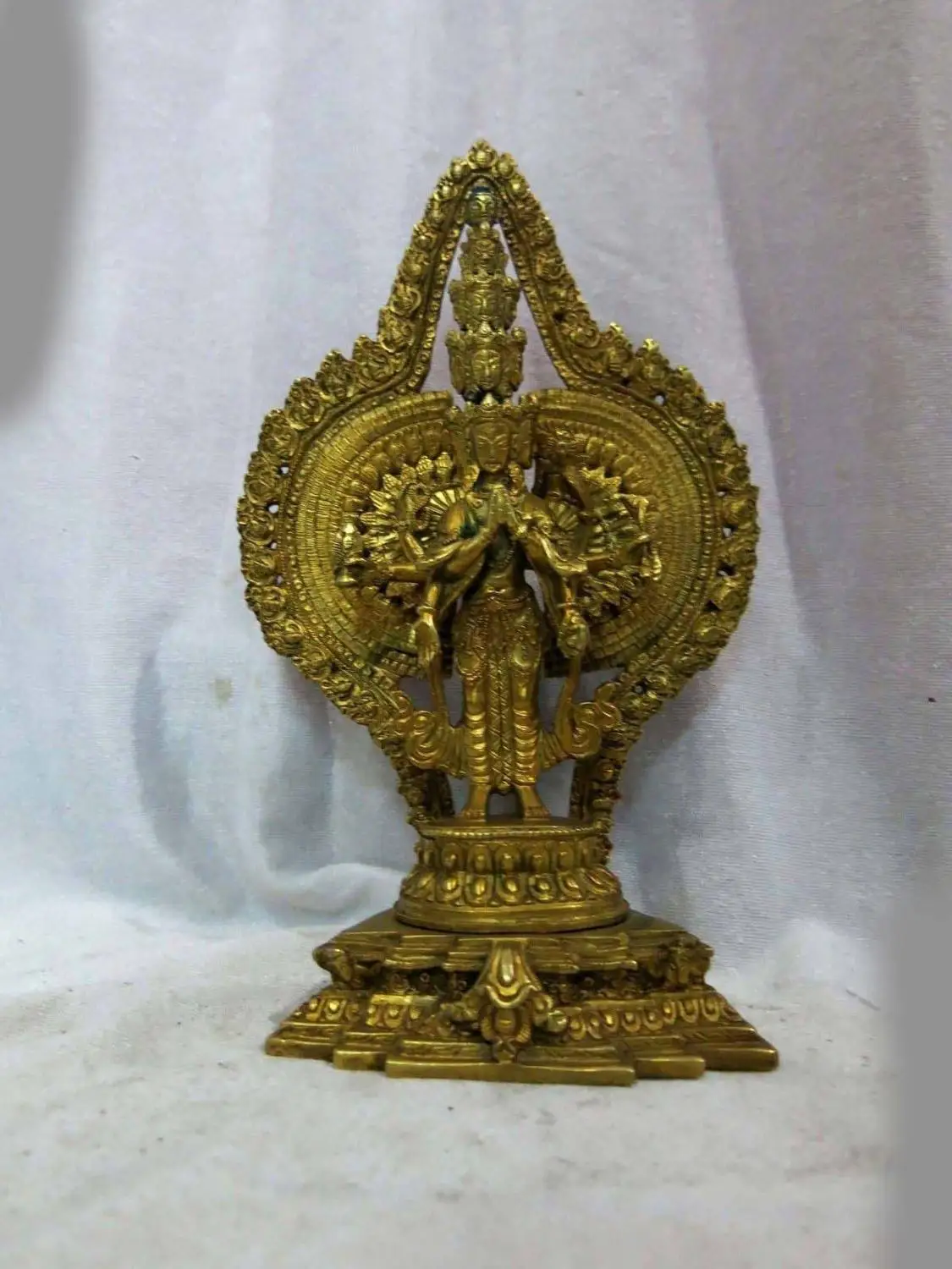 

8" China Tibet bronze gilt Buddhism 1000 Hands Guanyin buddha Sculpture Statue