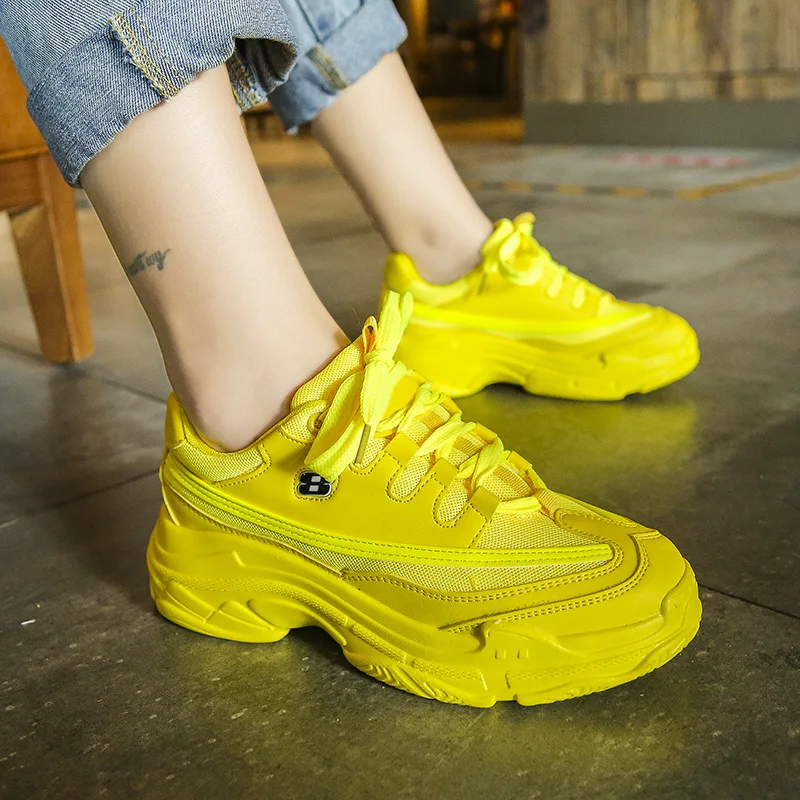 

Rimocy Ladies Casual Shoes Platform Sneakers Women Yellow Comfy Trainers Chunky Heels Basket Femme Solid Vulcanized Shoes Woman