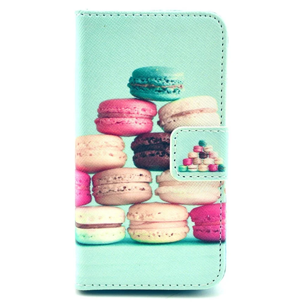 Colorful Hamburger Card Slot PU Leather Wallet Case Cover for iPhone 4