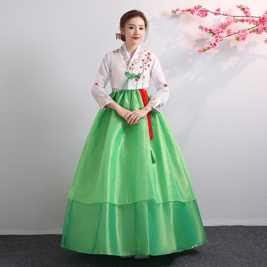 Дворец ханбок новости Цветочная вышивка Традиционный корейский костюм для женщин Свадебная вечеринка элегантный кимоно танцевальный костюм
