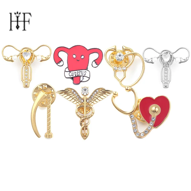

Cuterus Uterus Safety Pins Women Clothes Accessories Caduceus Woman's Womb Tooth Microscope Stethoscope Brooch Medical Jewellery