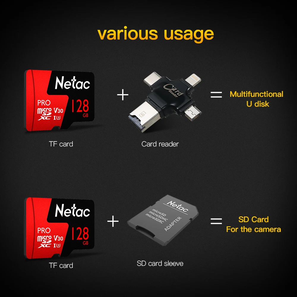 Netac 64 Гб 128 Гб карта памяти для хранения данных micro sd карты 128 Гб 64g Pro micro sd XC TF карты V30/UHS-I U3 до 98 МБ/с. высокое Скорость