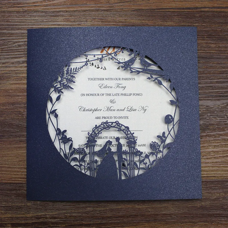 

Bride groom laser cut wed invitation customized printing engagement invitation set 50pcs/lot