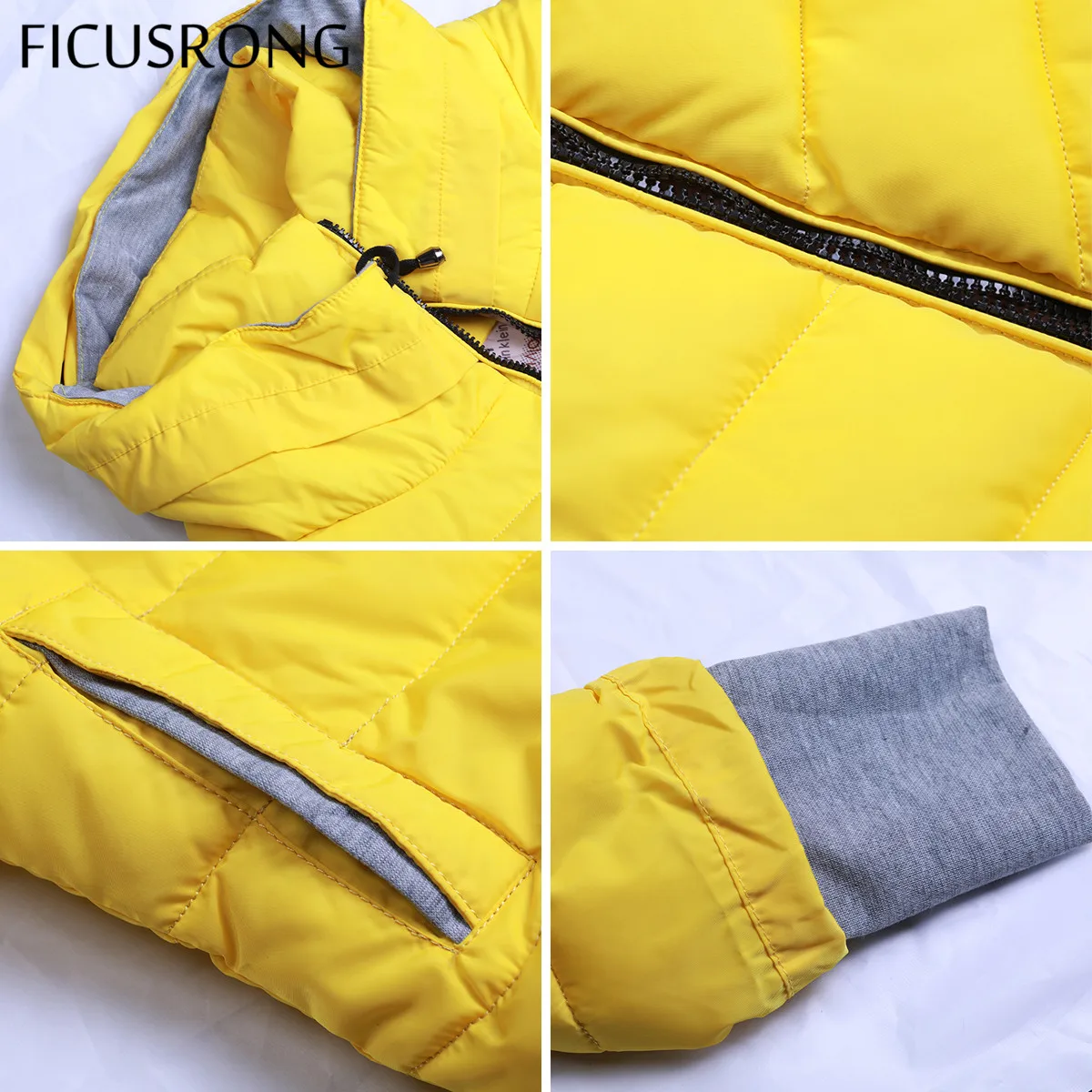 Желтая Женская осенне-зимняя куртка с капюшоном и воротником-стойкой Женская Базовая куртка с хлопковой подкладкой верхняя одежда, пальто FICUSRONG