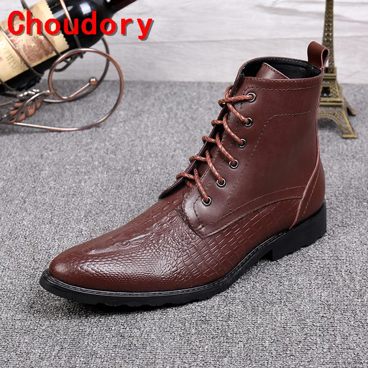 Choudory botas masculina/зимняя обувь для мужчин; Цвет черный, коричневый; натуральная кожа; водонепроницаемый военные сапоги на шнуровке; высокие ковбойские сапоги мужские