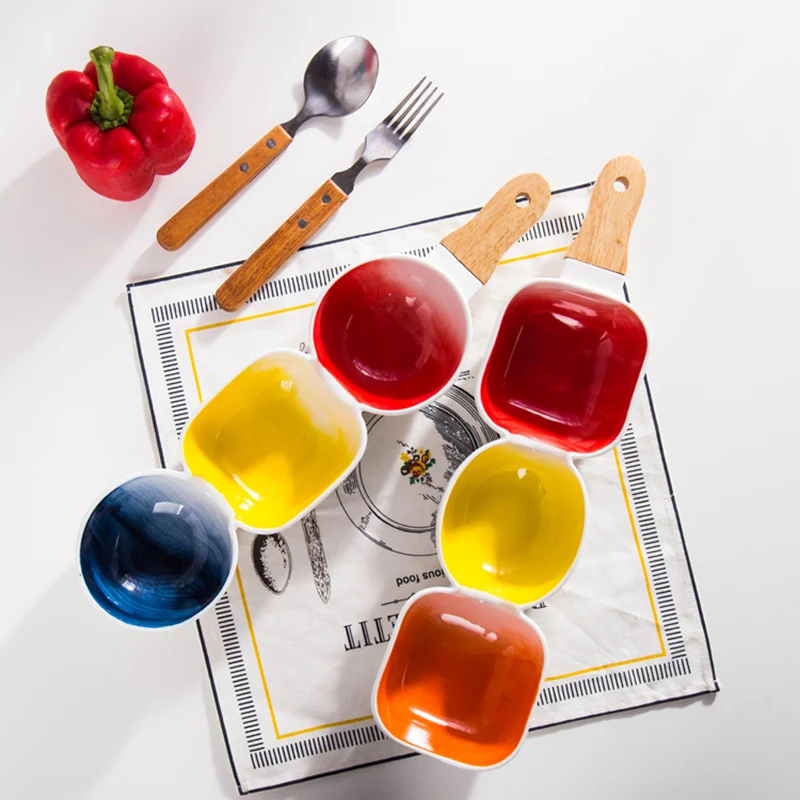 Buy 1pc Colorful Ceramic Snack Plate with Bamboo