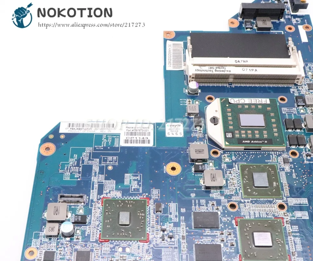 Seller  NOKOTION 597673-001 610160-001 For HP CQ62 G62 Laptop Motherboard Socket S1 DDR3 HD4500 graphics Fr