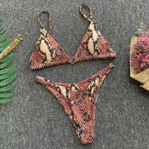 

2Pcs Hot Women's Bikini Swimsuit Set Female Push-up Snake Printed Swimwear Teen Padded Bra+Shorts Clothes Beachwear