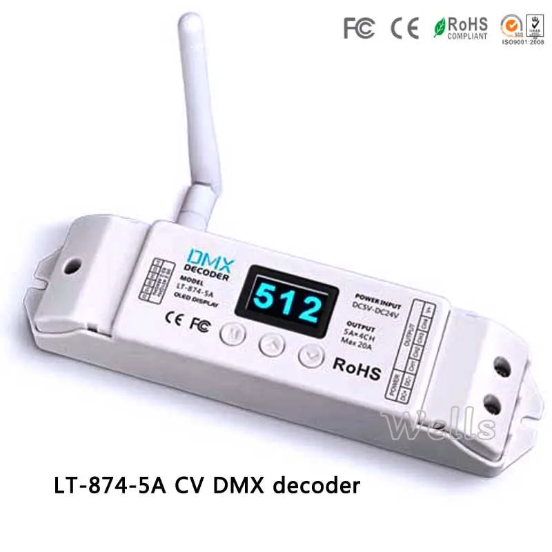 LT-874-5A декодер DMX приемник для светодио дный Огни Перемещение Головы, DC5V-DC24V, 5A * 4 CH Max20A