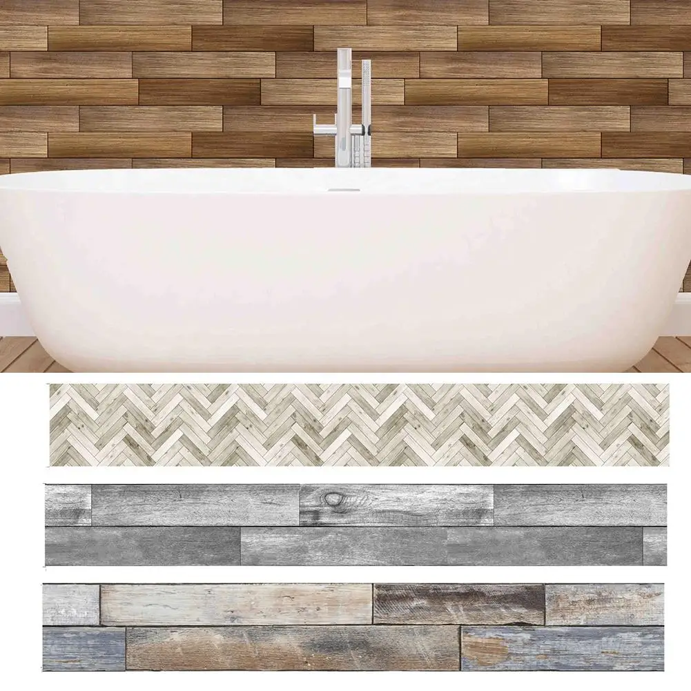 DIY Removable Waterproof PVC Sticker Wood Grain Bathroom Kitchen Wall Stickers Decor Set