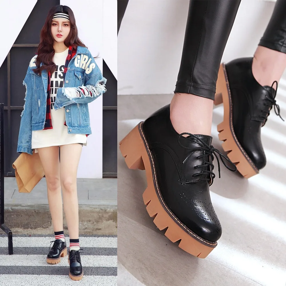 

Ins hot Women Pumps big size 21.5-26.5 cm Spring and Autumn Leisure Bullock Waterproof platform Fashion classic 3 color optional
