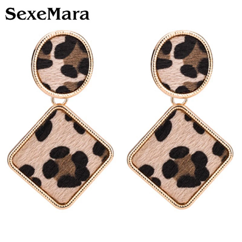 

SexeMara Hyperbole Leopard Drop Earrings Geometric Multilayer plated Edge BOHEMIA 4 Color Earrings For Women Hot Sale 2019