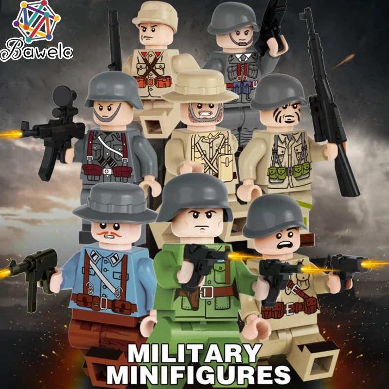 

8pcs Compatible Legoed German WW2 Modern Military Soldier Figures Armed Forces SWAT Weapons Building Blocks Child Toys Friends