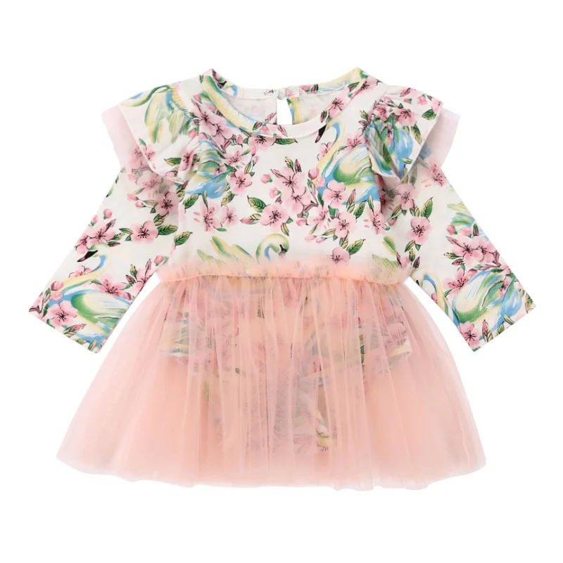 Infant Baby Girl Kid Floral Long Sleeve Romper Jumpsuit Cotton Outfit With Gauze Dress Infant Baby Girl Kid Floral Long Sleeve Romper Jumpsuit Cotton Outfit With Gauze Dress