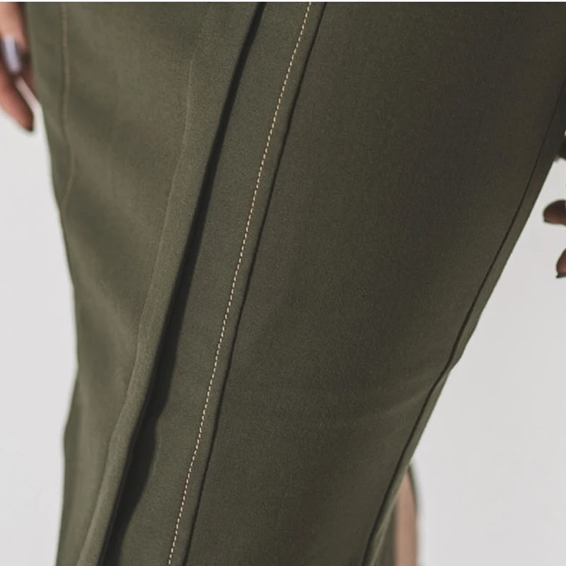 Elegant Army Green Cold-shoulder Slash-neck Women Dress Mid-length Double Breasted Lace Up Bodycon Female Slim Vestidos 2018