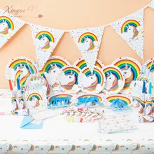 

16 Item Unicorn Party Banner/Gift Bag /tableware Birthday Party Plate Popcorn Cup 1st Birthday Children's Day Party Decoration