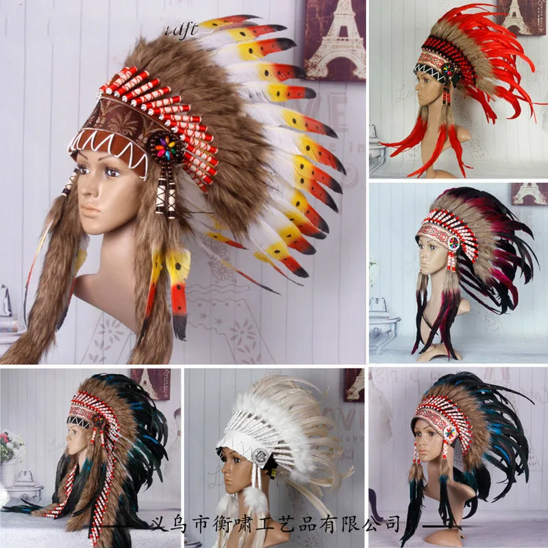 

Indian Feather headdress 21inch indian savage bonnet chief native american bonnet costumes stage props