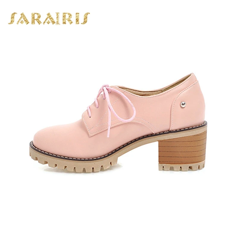 SaraIris/весенне-Осенняя обувь на платформе с квадратным каблуком, на шнуровке, с круглым носком женские туфли-лодочки Большие размеры 33-43