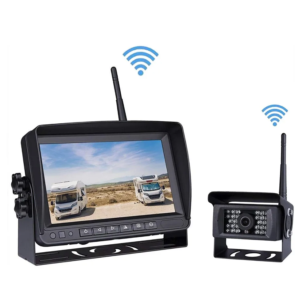 

Digital Wireless Backup System Kit, 7" Screen LCD Monitor + 2 Wireless Backup Camera for Truck RV Camper Vans Trailer, 150FT