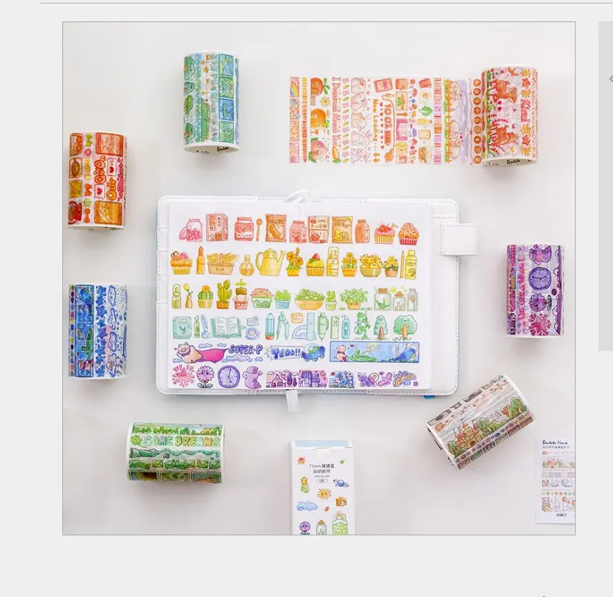 

75mm Colorful world fairy tale purple Japan food drinks Green Plants animals washi tape DIY planner scrapbooking masking tape