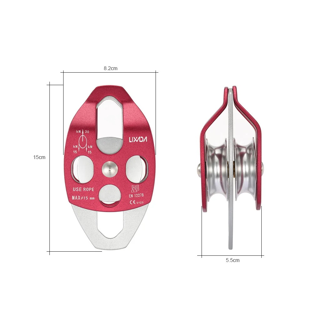 Lixada 30kN Открытый скалолазание Алюминий Большой двойной Sheave двойной шкив/Макс веревка 15 мм для спасения/подъема/альпинизма