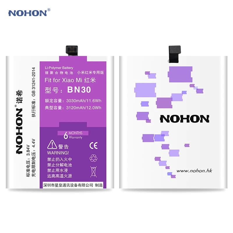 Nohon Аккумулятор для Xiaomi Redmi 4A BN30 Redmi4A 3030 мАч 3120 мАч встроенный аккумулятор большой емкости для телефона литий-полимерные аккумуляторы+ Инструменты