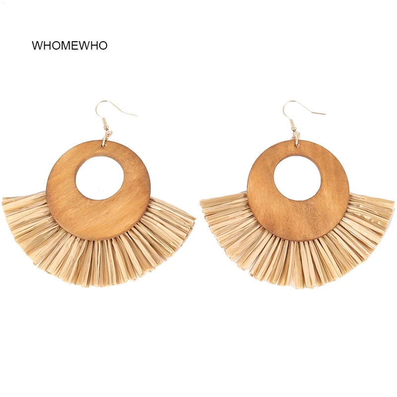 

Summer Beach Handmade Colorful Raffia Wood Fan Geometric Minimalist Earrings Korean Fashion Party Club Jewelry Yiwu Accessories