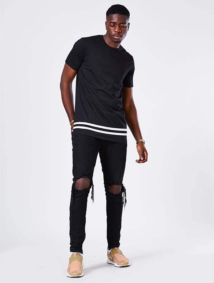 Moomphya Fashion streetwear Men short sleeve t shirt Stylish Longline hipster t shirt men patchwork stripe t shirt