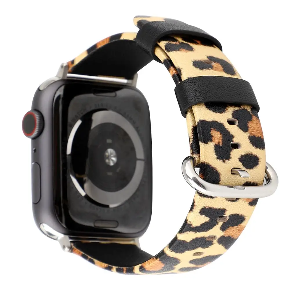 Genuine Leather Leopard Women Watch Band for Apple Watch Series 4 40mm