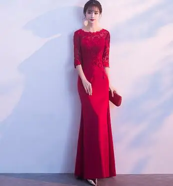 DongCMY Новые Длинные Формальные бордовые кружевные вечерние Платья Vestidos Русалка халат de soiree элегантное платье - Цвет: wine red