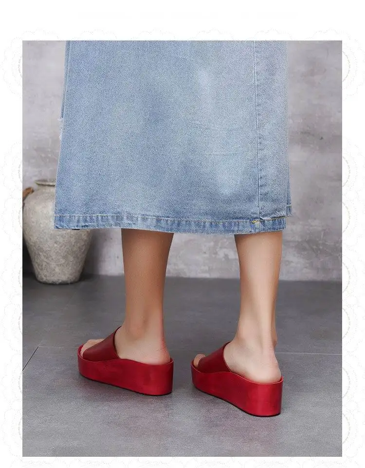 GKTINOO/Оригинальная летняя женская обувь на танкетке из натуральной кожи; удобные домашние тапочки ручной работы