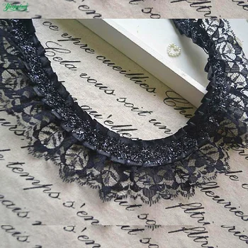 

YACKALASI 10 Yds 3D Ruffled Lace Fabrics Fringe Crochet Ribbon Skirt Hem Lace Pleated Flower Lace White Black 3.5CM