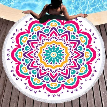 

Printing Ethnic 150cm Round Beach Towel Wall Tapestry Picnic Blanket Yoga Mat Non-fading Sunscreen Absorbent Beach Towels