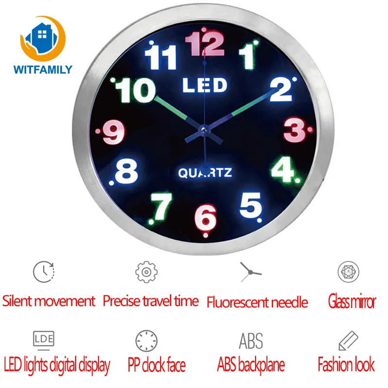 12 pulgadas Simple Digital Metal LED luces fluorescente reloj luminoso decoración del hogar Reloj de pared sala de estar reloj de dormitorio 12 pulgadas Simple Digital Metal LED luces fluorescente reloj luminoso decoración del hogar Reloj de pared sala de estar reloj de dormitorio