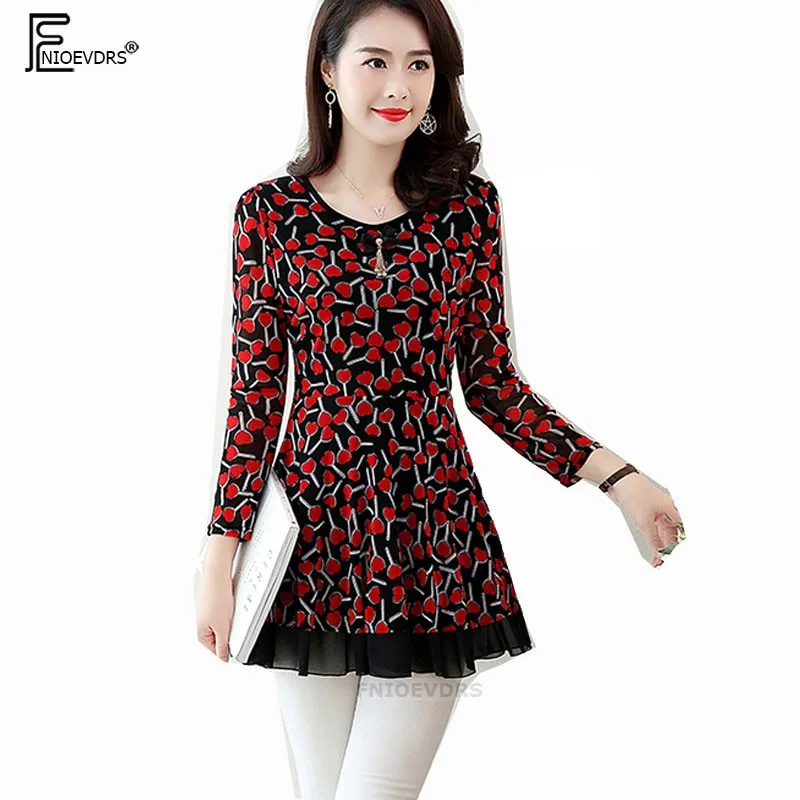 

Floral Printed Chiffon Blouses Shirts New Women Hot Long Sleeve Belly Peplum Tops Blouse Elegant Lady Black Chiffon Tunic Top
