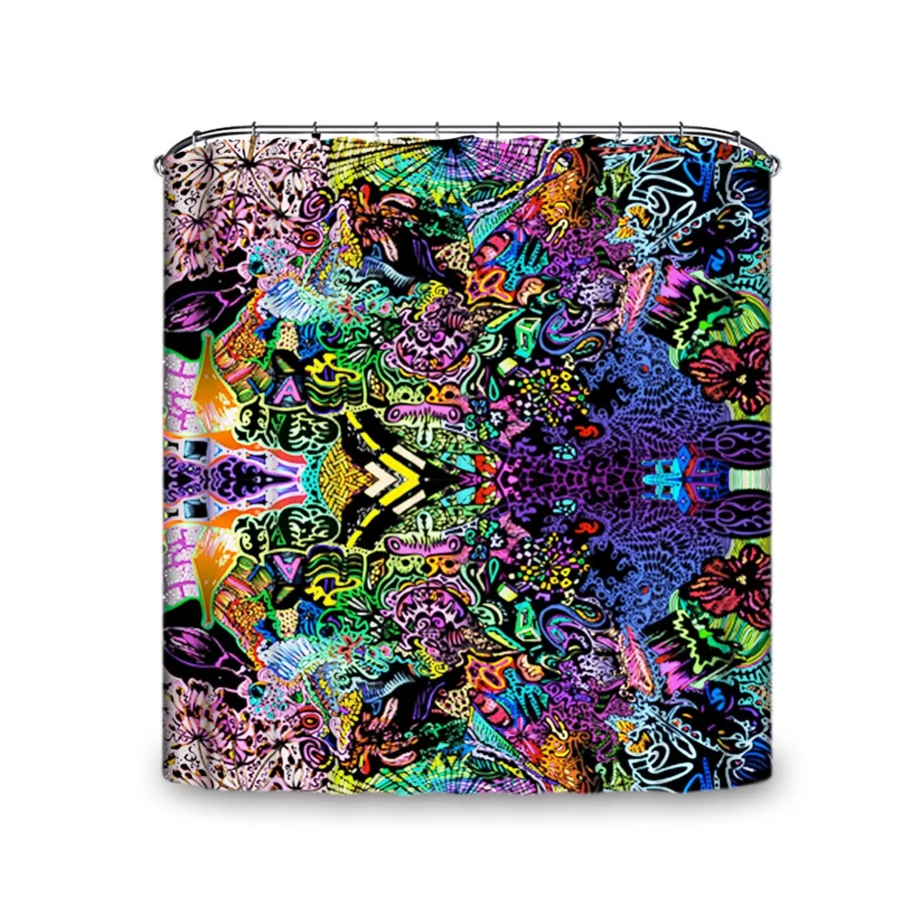 Terkejut Efek Visual Doodle Berbagai Warna Segar Tirai Mandi Tahan