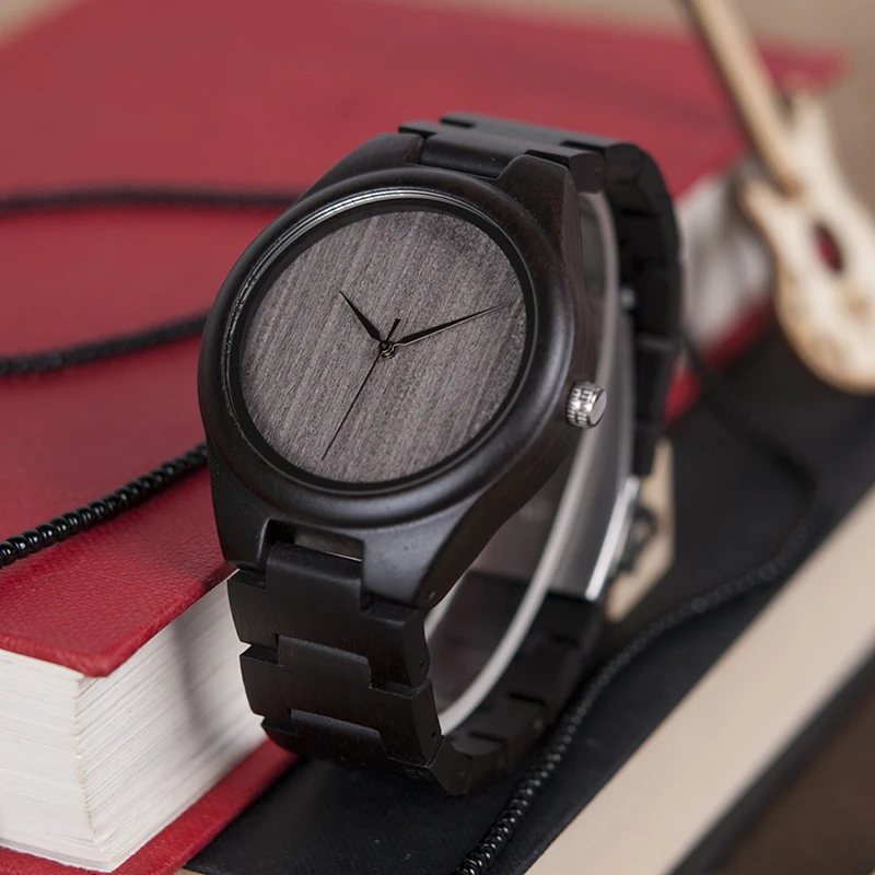 BOBO BIRD V-H06 Oem Watches Men Black Sandal Wood Grey Plain Dial Wooden Leather Strap Available relogio masculino de luxo