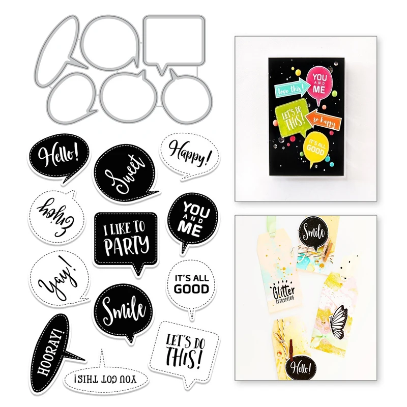 

Naifumodo Message Frame Metal Cutting Dies and Stamp Dialog Scrapbooking for Decoration Album Card Embossing DIY Craft New 2019