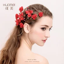 Moda artesanal Flor Vermelha Pérolas Hairwear Mulheres Cocar Cabeça Hairbands Jóias Da Coroa Acessórios de Cabelo Noiva Guirlanda