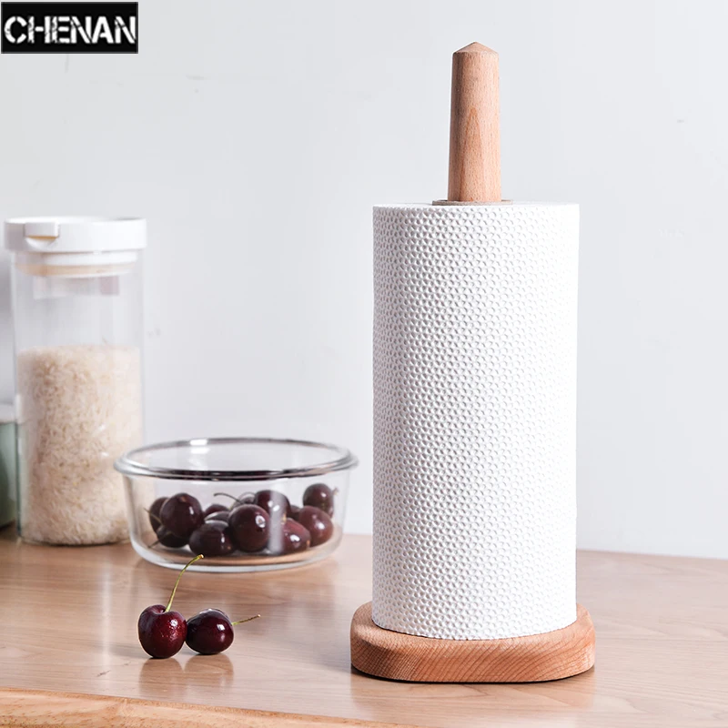  Beech Wooden Vertical Stand Roll Paper Stand Holder Kitchen Paper Towel Toilet Tissue Holder Househ