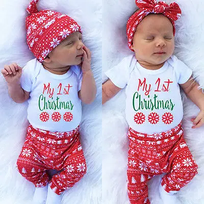Baby Christmas Outfit Set: Print Tops, Romper, Pants, Leggings, and Hat image 5